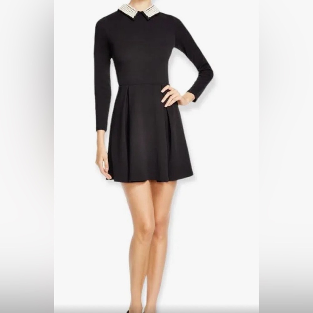 Aqua Pearl collared black dress